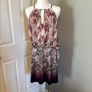 White House Black Market Chevron Halter Dress - Black, Brown, Pink